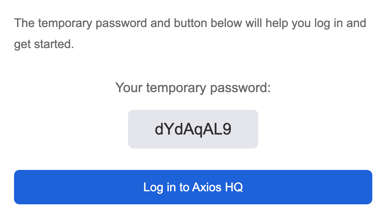 Example of a temporary password received by email
